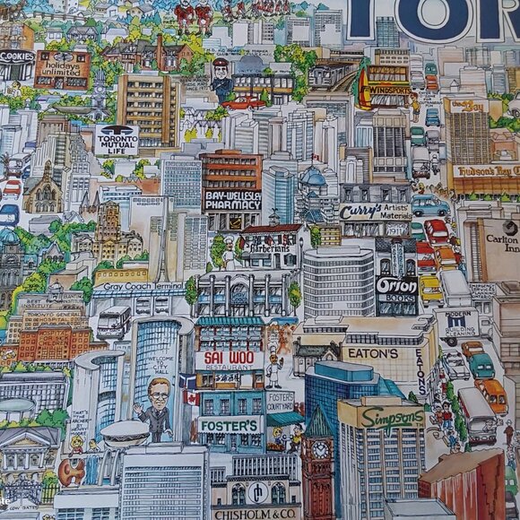 Vintage 1989 Toronto poster by Tom Dodds landmarks and businesses 101 x 71 cm - Picture 12 of 12